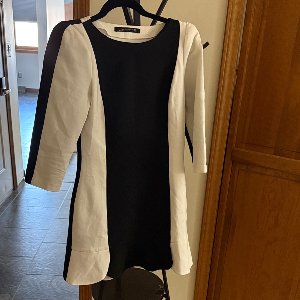 Zara Black and White Long Sleeve Dress